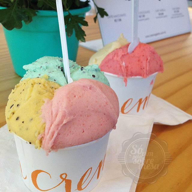 [O primeiro: Goiaba, Maracujá e Menta com Chocolate. Já o segundo: Morango, Cajú e Yogurt com Amarena]