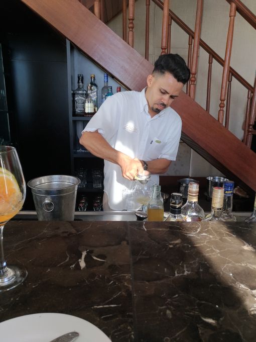 \[Domingos - bartender preparando um drink pra lá de especial\]